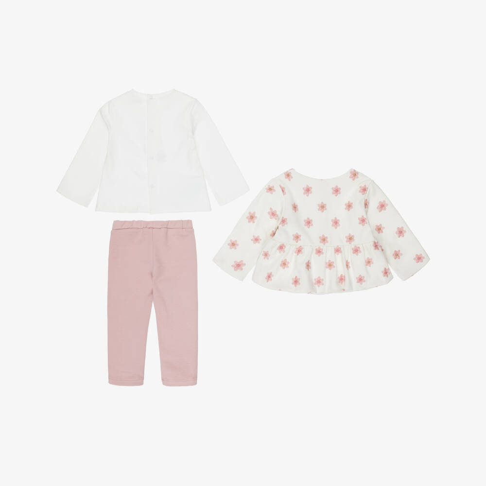 Mayoral Newborn-Baby Girls Ivory & Pink Floral Leggings Set | Childrensalon