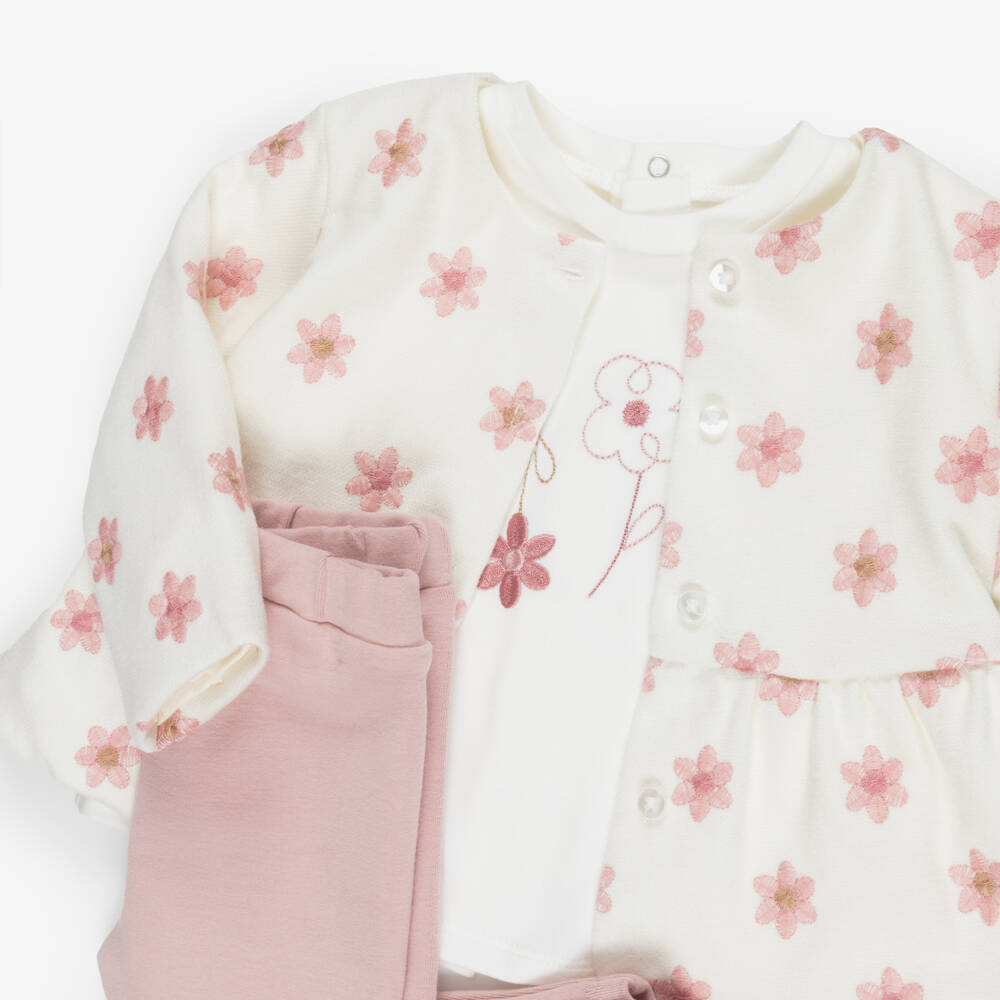 Mayoral Newborn-Baby Girls Ivory & Pink Floral Leggings Set | Childrensalon