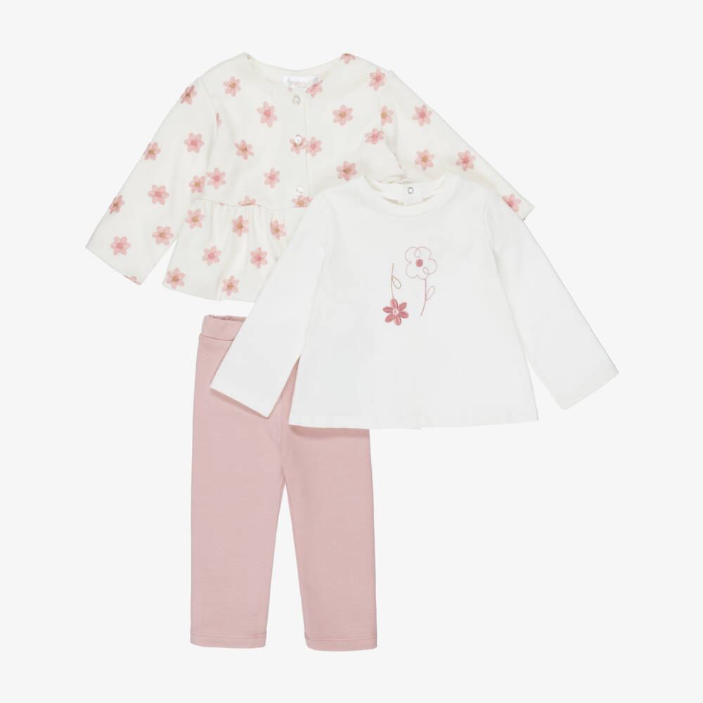 Mayoral Newborn-Baby Girls Ivory & Pink Floral Leggings Set | Childrensalon