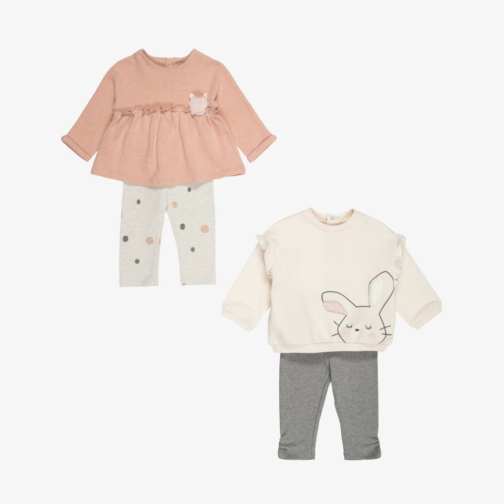 Mayoral Для новорожденных-Baby Girls Ivory & Pink Leggings Set with Bunny Motif | Childrensalon