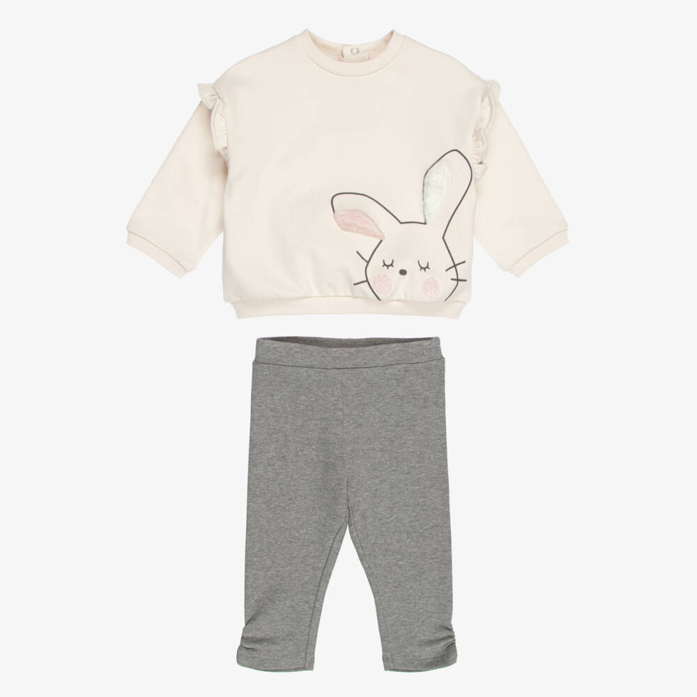 Mayoral Для новорожденных-Baby Girls Ivory & Pink Leggings Set with Bunny Motif | Childrensalon