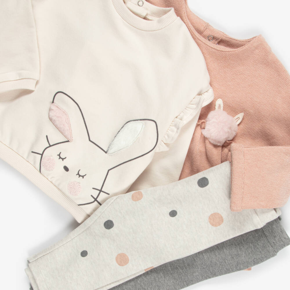 Mayoral Для новорожденных-Baby Girls Ivory & Pink Leggings Set with Bunny Motif | Childrensalon