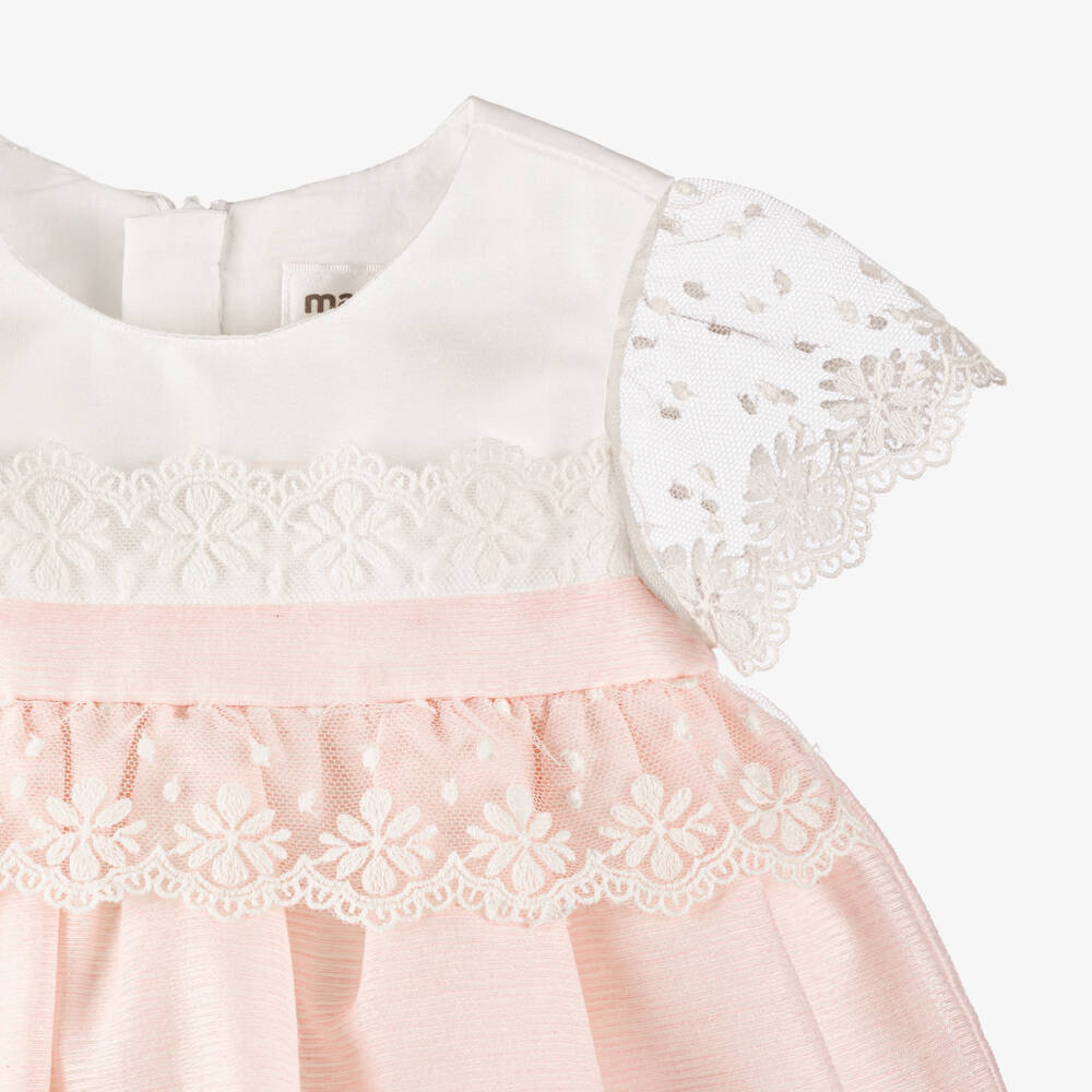 Mayoral Newborn-Baby Girls Ivory & Pink Tulle Trim Dress | Childrensalon