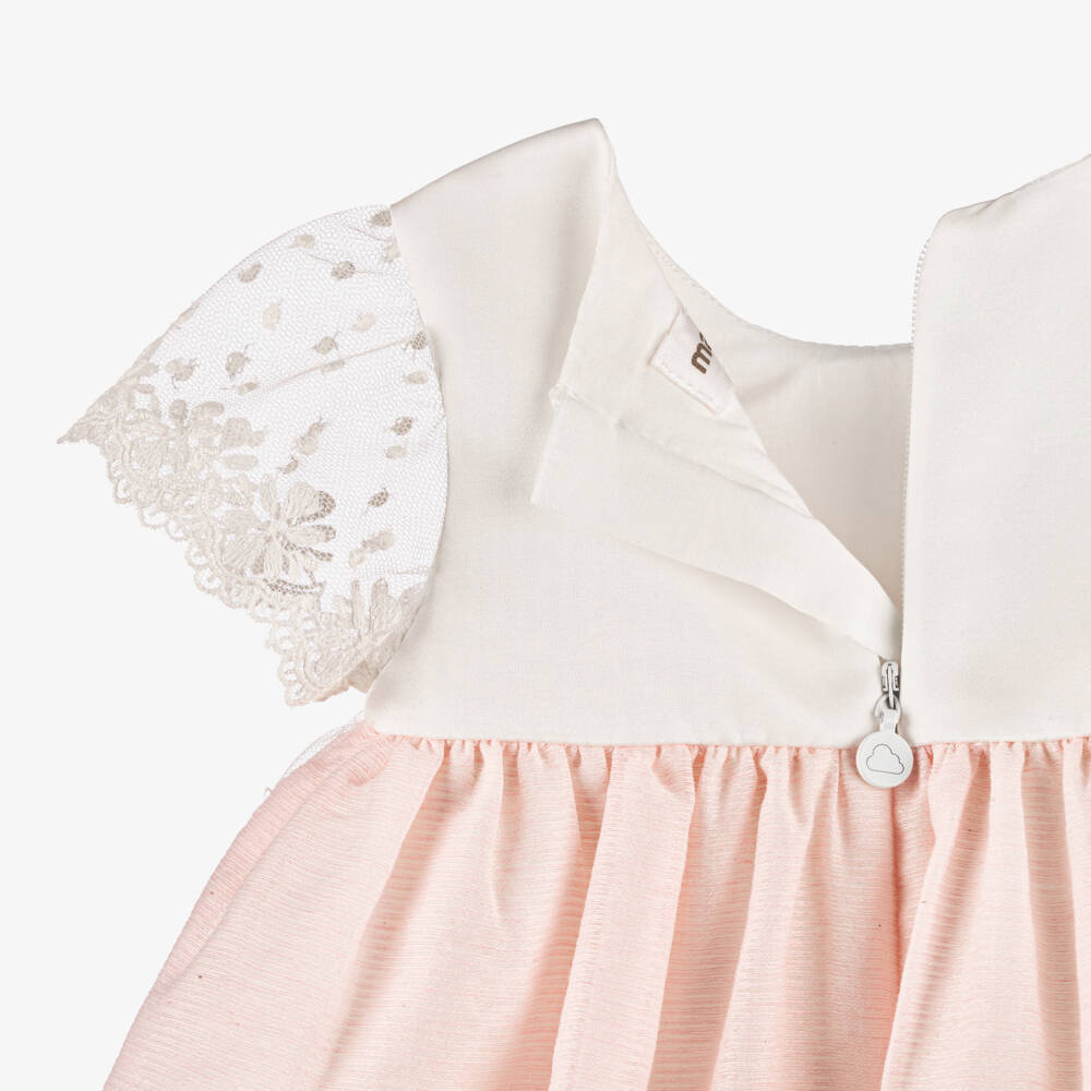 Mayoral Newborn-Baby Girls Ivory & Pink Tulle Trim Dress | Childrensalon