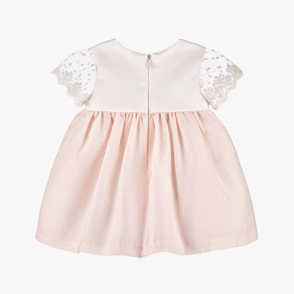 Mayoral Newborn-Baby Girls Ivory & Pink Tulle Trim Dress | Childrensalon
