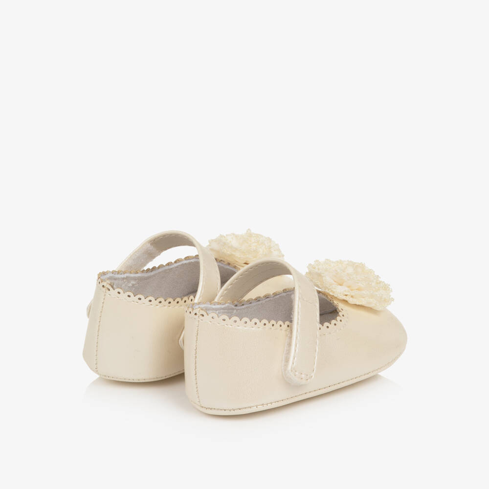 Mayoral Newborn-Baby Girls Ivory Pre-Walker Shoes with Flower | Childrensalon
