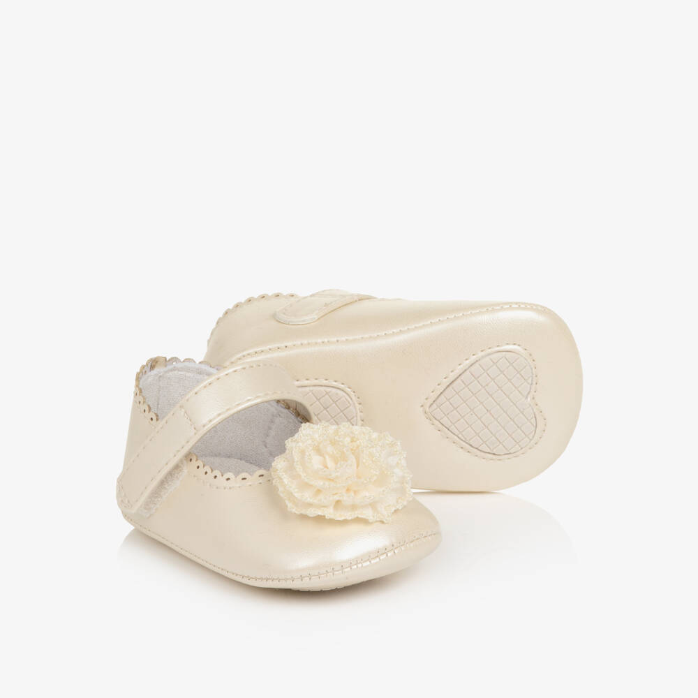 Mayoral Newborn-Baby Girls Ivory Pre-Walker Shoes with Flower | Childrensalon