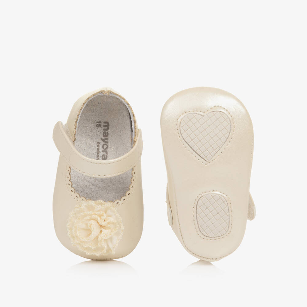 Mayoral Newborn-Baby Girls Ivory Pre-Walker Shoes with Flower | Childrensalon