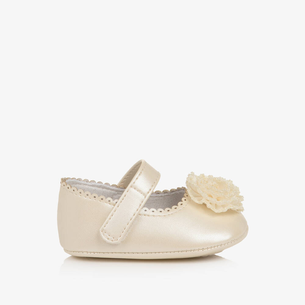 Mayoral Newborn-Baby Girls Ivory Pre-Walker Shoes with Flower | Childrensalon