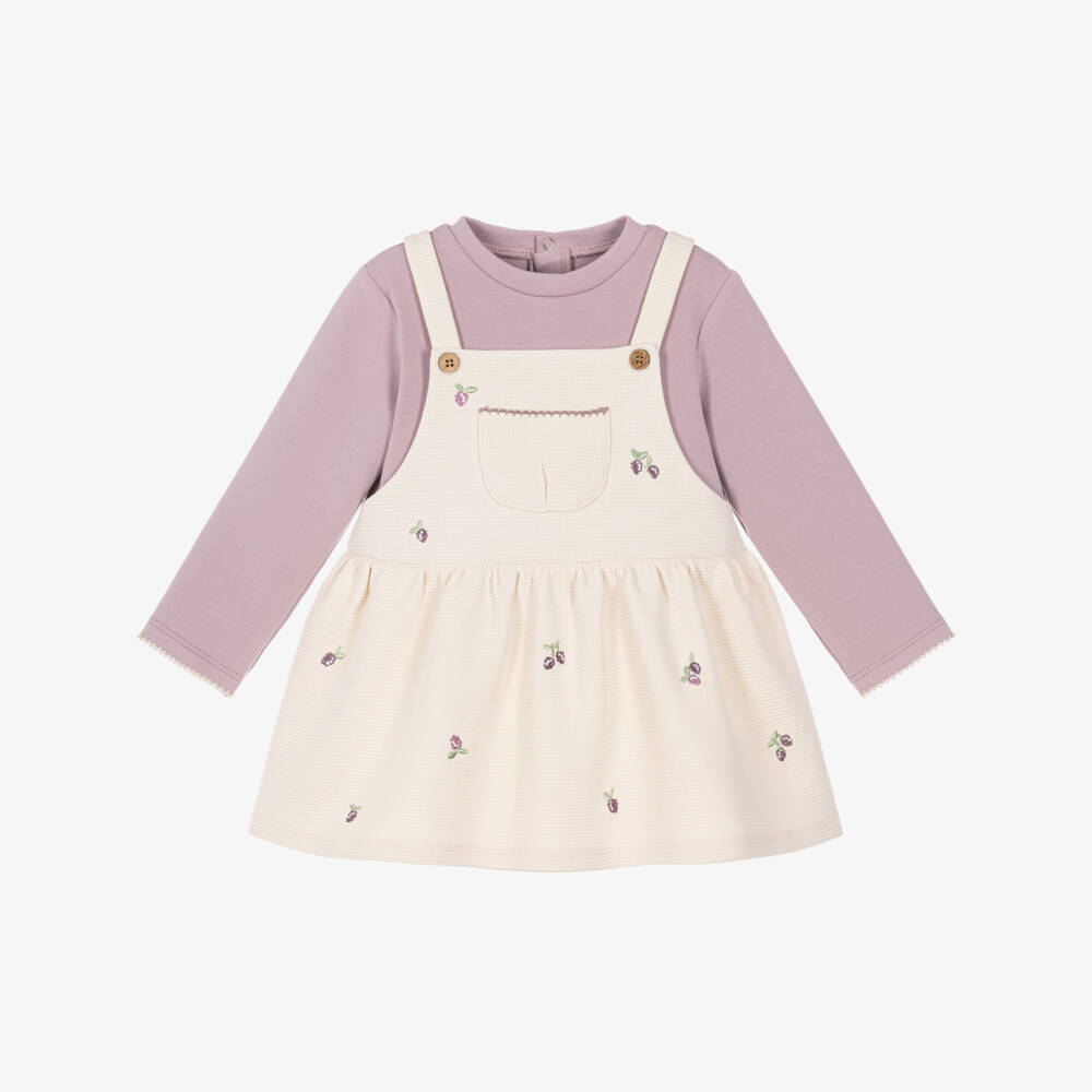 Mayoral Newborn-Baby Girls Ivory & Purple Embroidered Dress | Childrensalon
