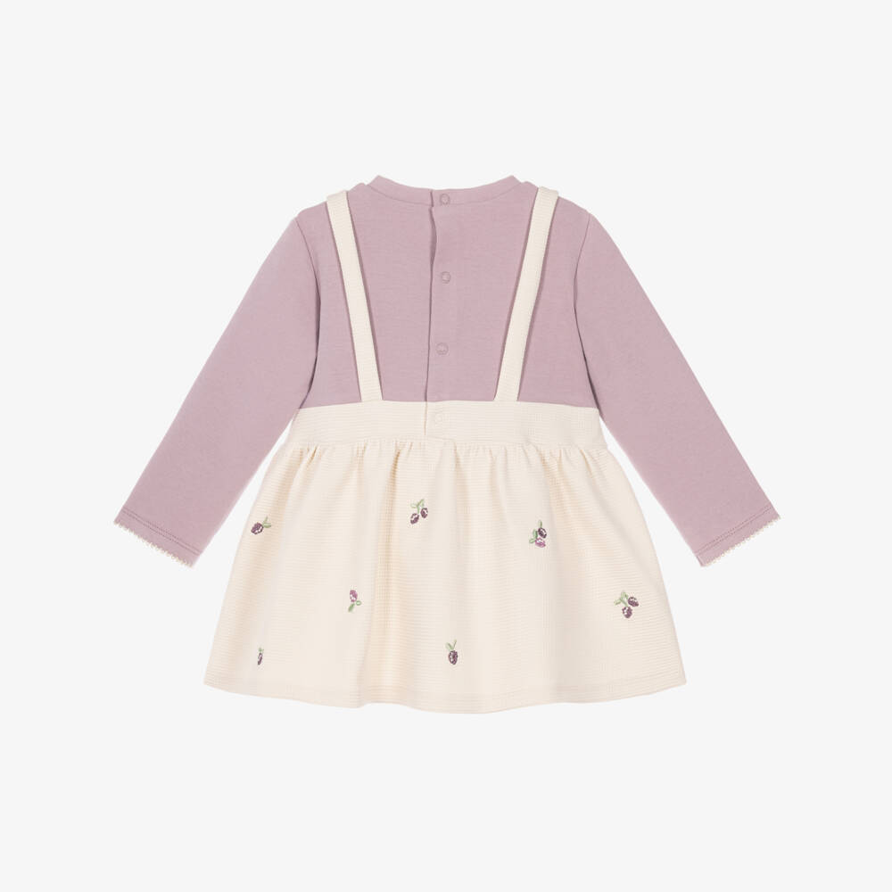 Mayoral Newborn-Baby Girls Ivory & Purple Embroidered Dress | Childrensalon
