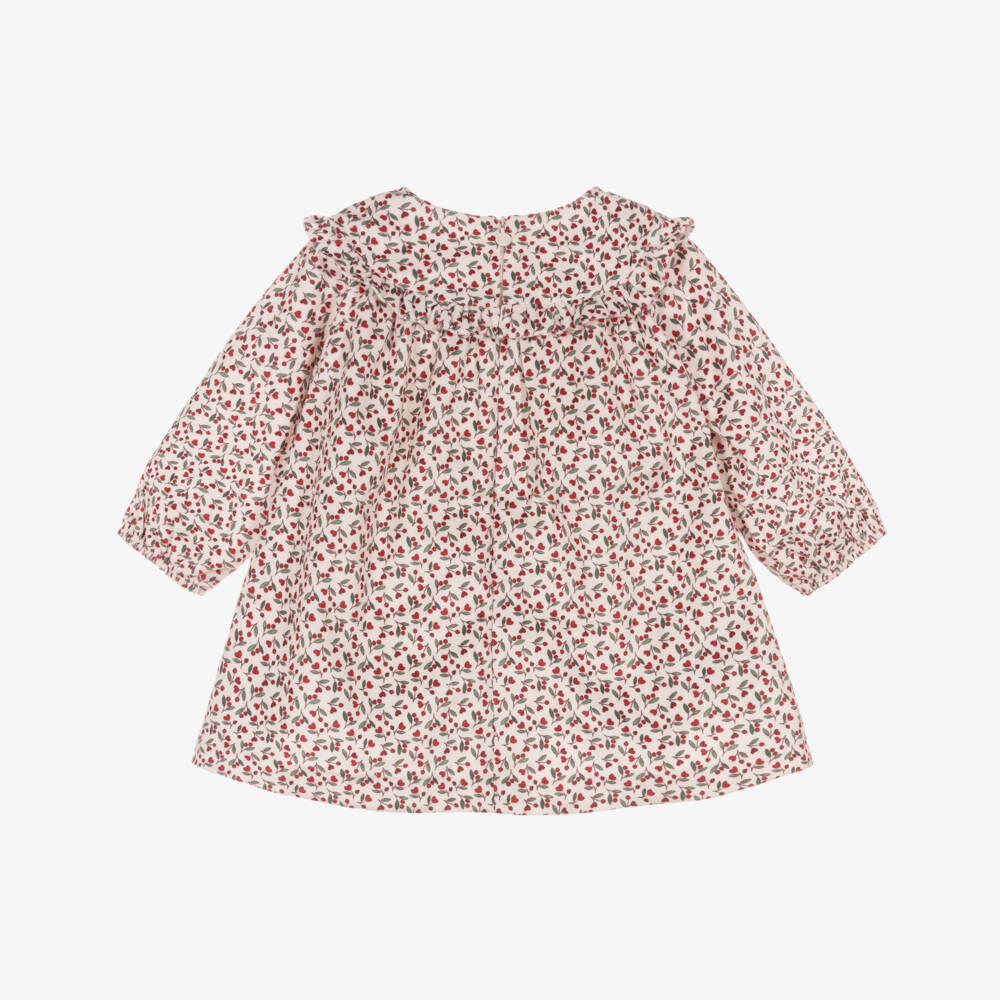 Mayoral Для новорожденных-Платье кремово-красное из велюра в цветочек для малышей | Childrensalon