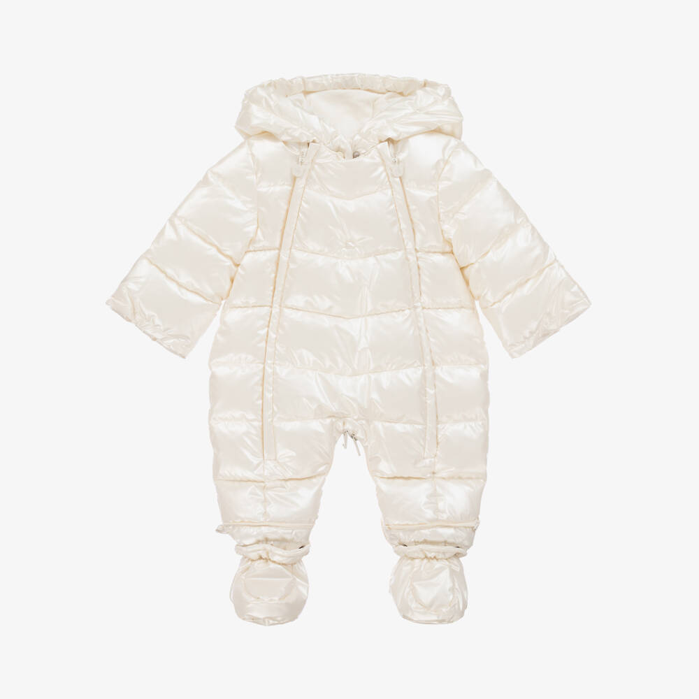 Mayoral Newborn-Baby Girls Ivory Sheen Padded Snowsuit | Childrensalon