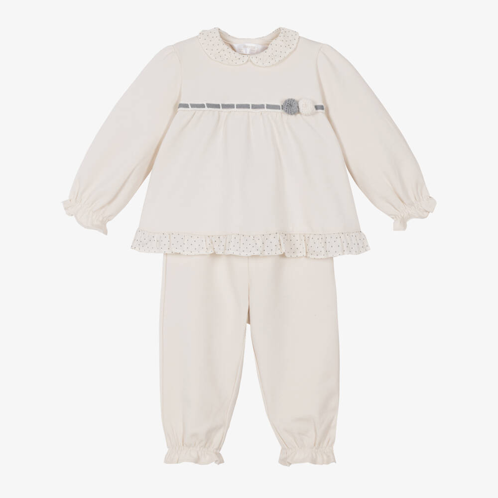 Mayoral Newborn-Baby Girls Ivory Trouser Set with Ruffle Details | Childrensalon