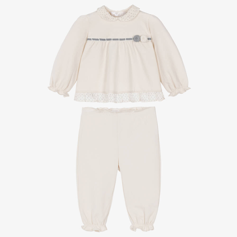Mayoral Newborn-Baby Girls Ivory Trouser Set with Ruffle Details | Childrensalon