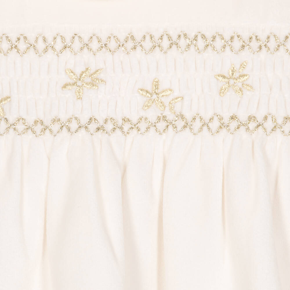 Mayoral Newborn-Baby Girls Ivory Velvet Dress with Gold Embroidery | Childrensalon