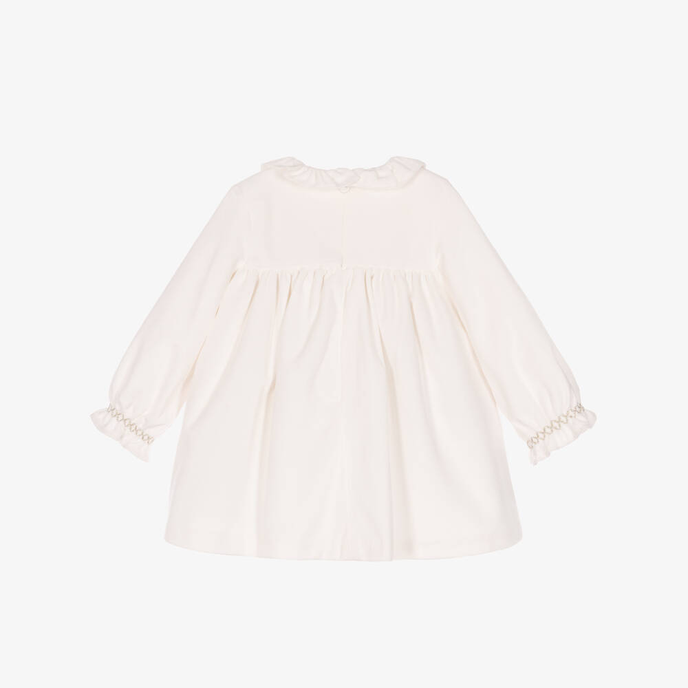 Mayoral Newborn-Baby Girls Ivory Velvet Dress with Gold Embroidery | Childrensalon