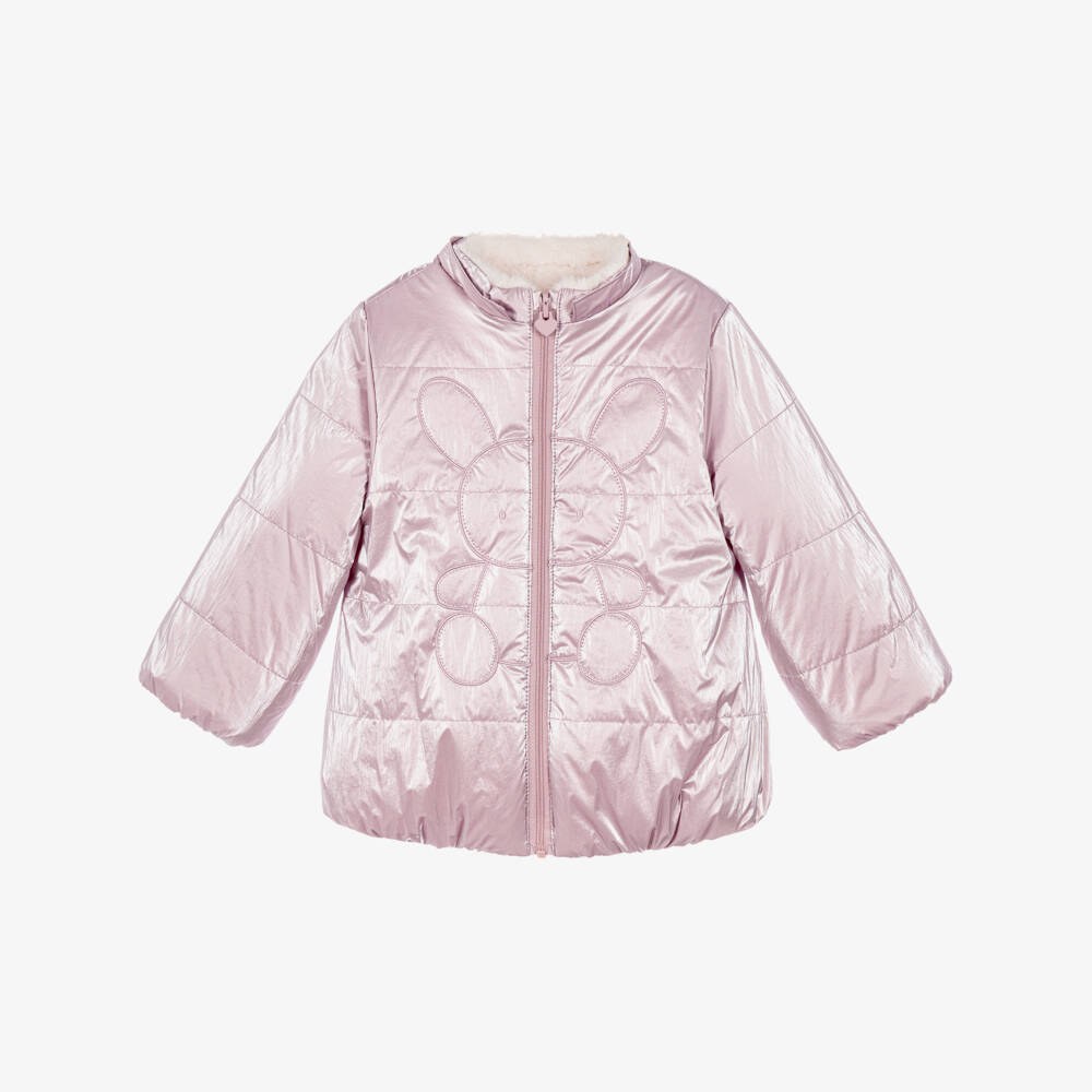Mayoral Newborn-Baby Girls Lavender Purple Reversible Coat | Childrensalon