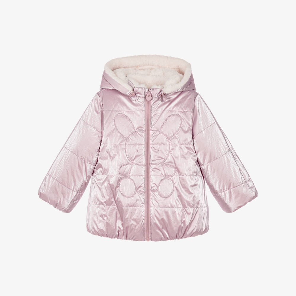 Mayoral Newborn-Baby Girls Lavender Purple Reversible Coat | Childrensalon