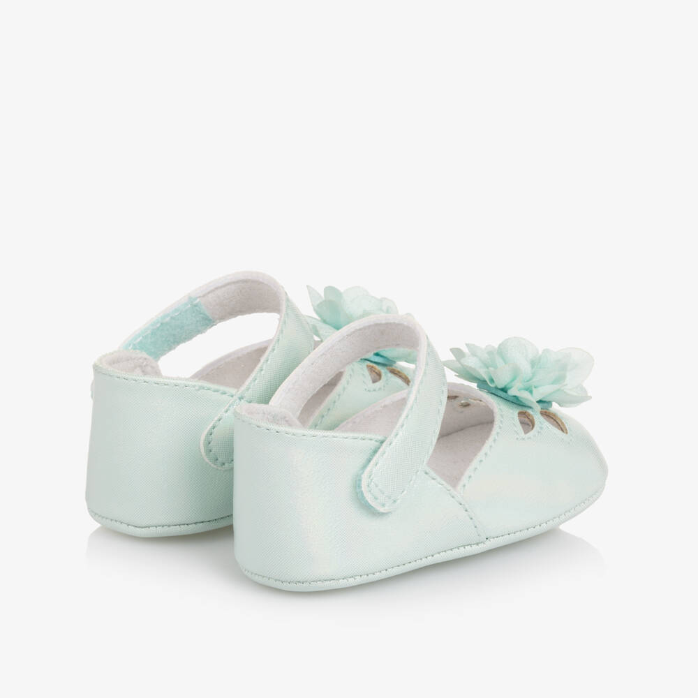 Mayoral Для новорожденных-Baby Girls Mint Green Faux Leather Flower Pre-Walker Shoes | Childrensalon