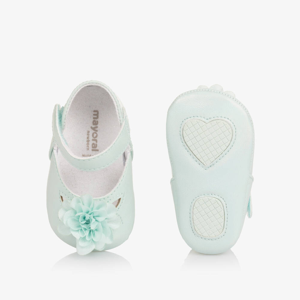 Mayoral Для новорожденных-Baby Girls Mint Green Faux Leather Flower Pre-Walker Shoes | Childrensalon