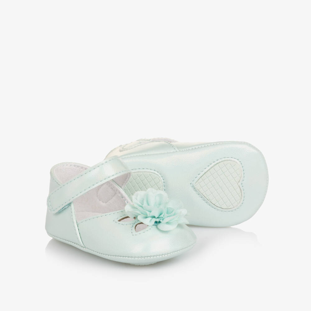 Mayoral Для новорожденных-Baby Girls Mint Green Faux Leather Flower Pre-Walker Shoes | Childrensalon