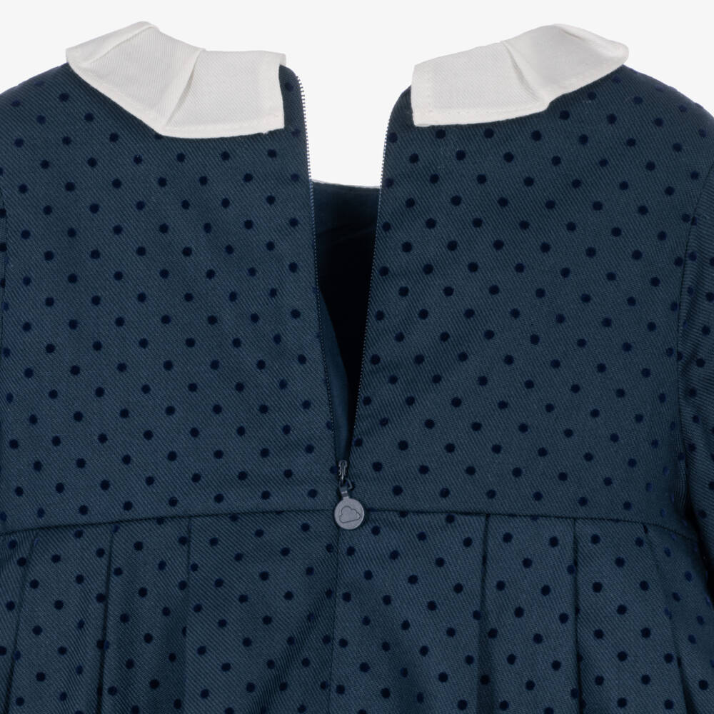 Mayoral Newborn-Baby Girls Navy Blue Polka Dot Dress | Childrensalon