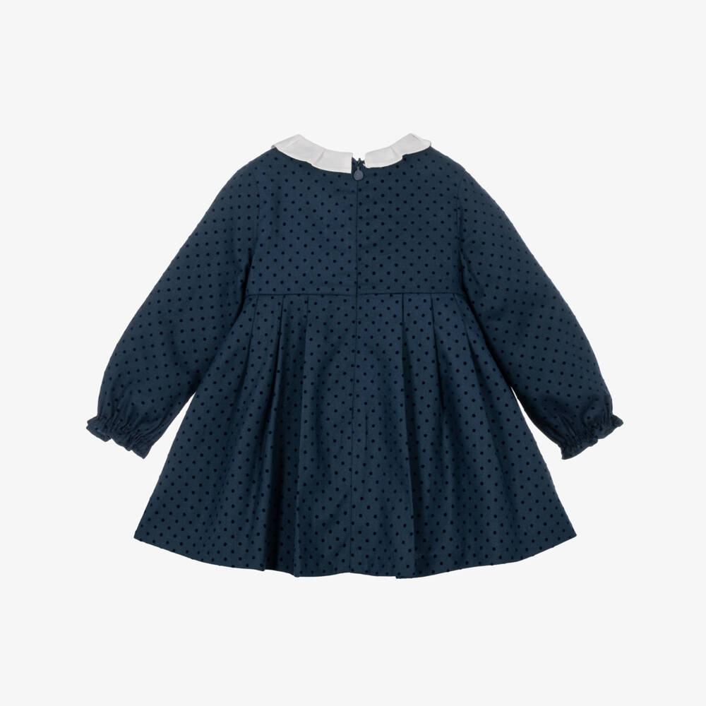 Mayoral Newborn-Baby Girls Navy Blue Polka Dot Dress | Childrensalon
