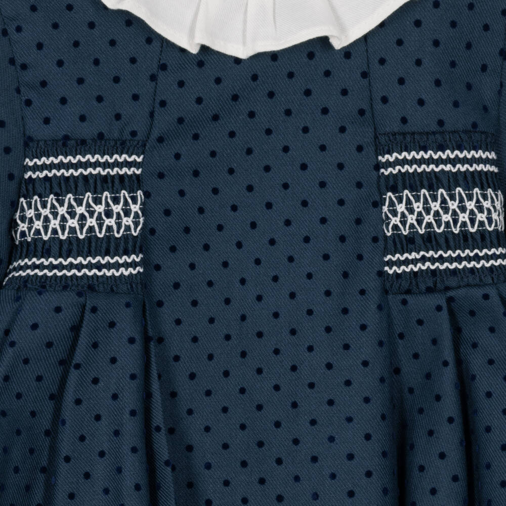 Mayoral Newborn-Baby Girls Navy Blue Polka Dot Dress | Childrensalon