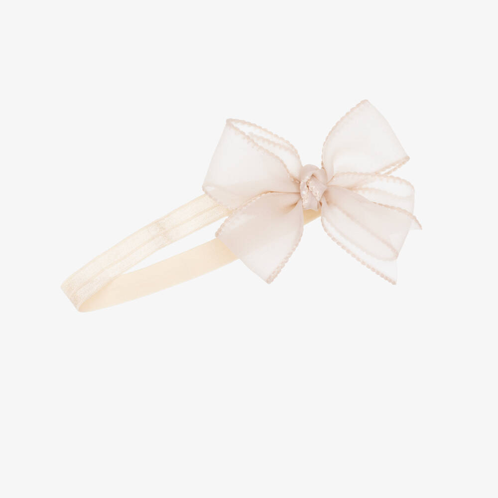Mayoral Newborn-Baby Girls Pale Beige Bow Headband & Hair Clip Set | Childrensalon