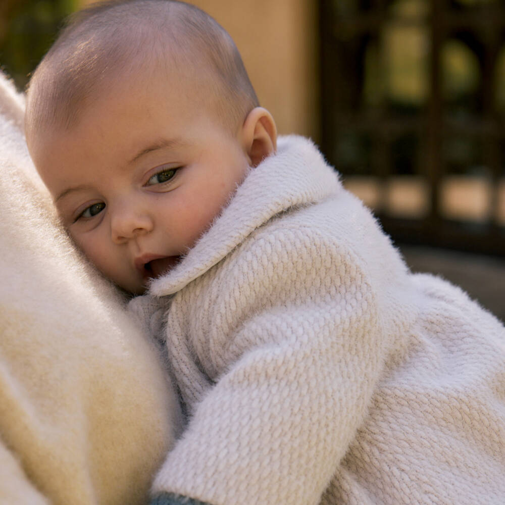 Mayoral Newborn-Baby Girls Pale Beige Fluffy Coat  | Childrensalon