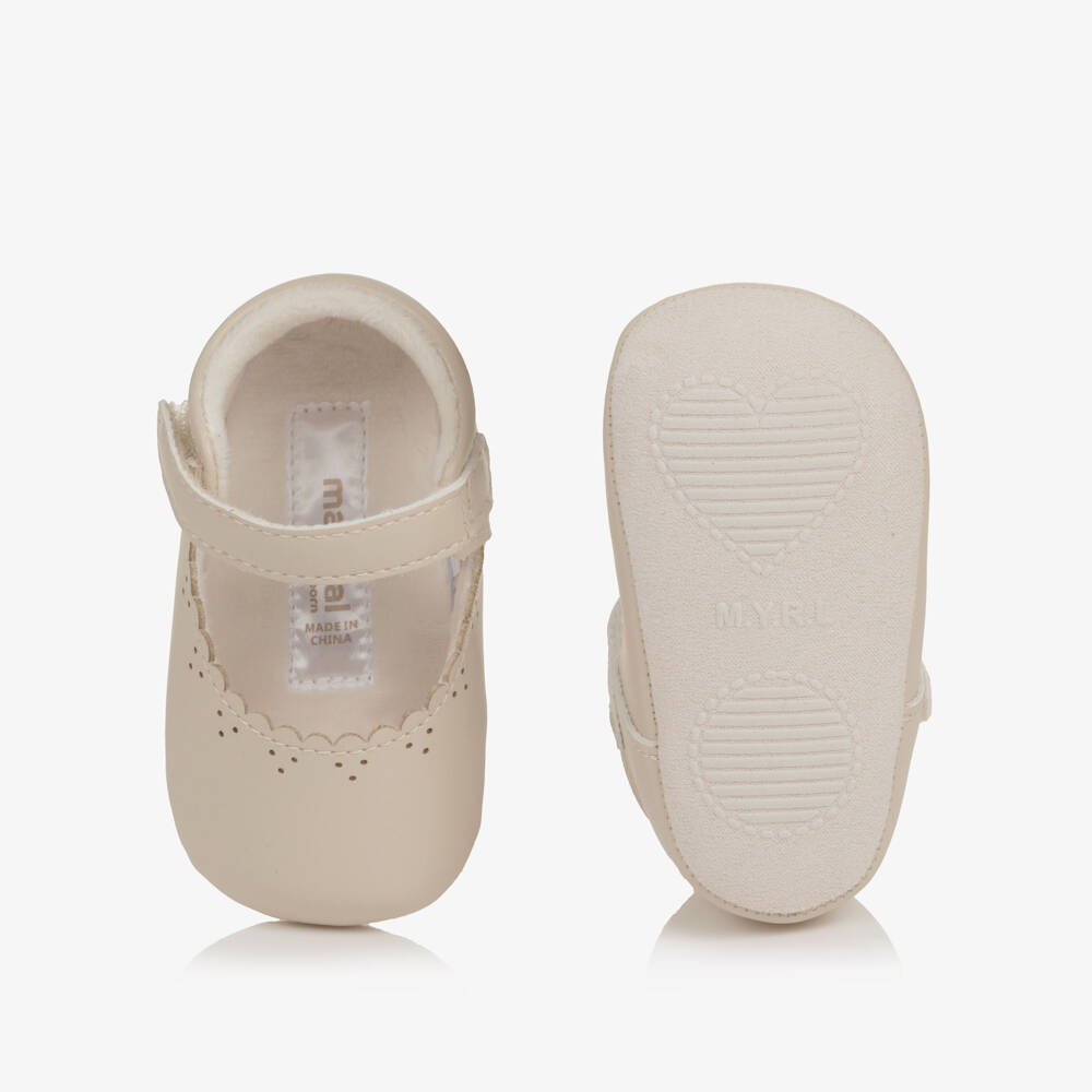 Mayoral Newborn-Baby Girls Pale Beige Mary Jane Pre-Walker Shoes | Childrensalon