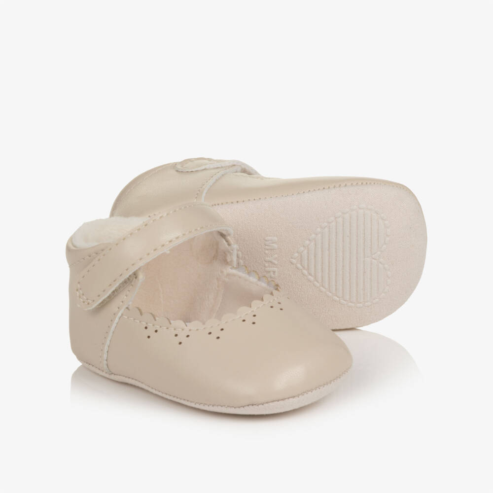 Mayoral Newborn-Baby Girls Pale Beige Mary Jane Pre-Walker Shoes | Childrensalon