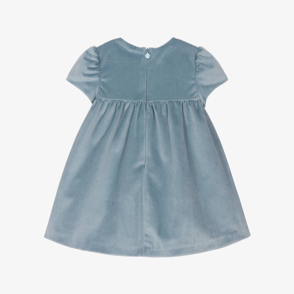 Mayoral Для новорожденных-Baby Girls Pale Blue Smocked Velvet Dress | Childrensalon