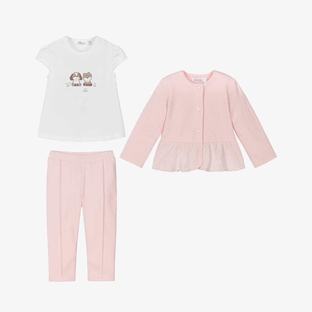 Mayoral Newborn-Baby Girls Pale Pink Cotton Leggings Set | Childrensalon