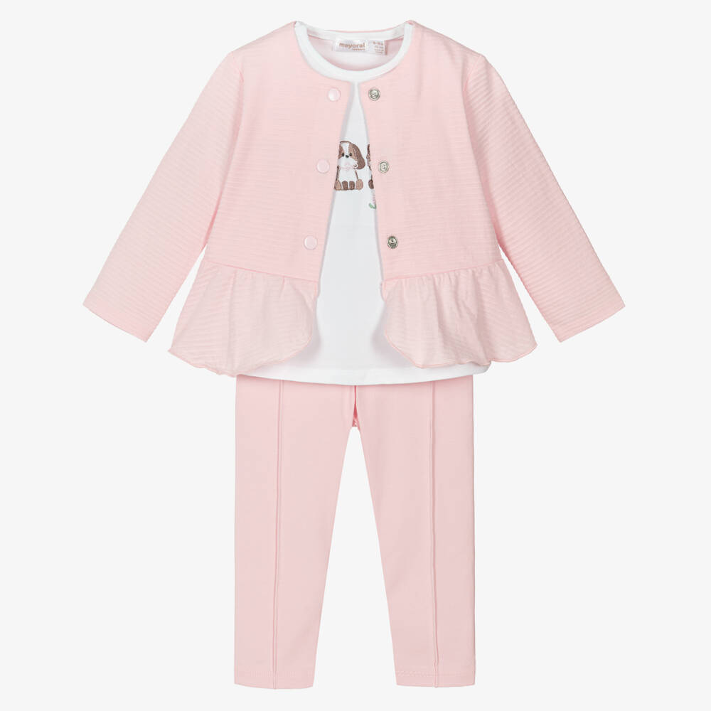 Mayoral Newborn-Baby Girls Pale Pink Cotton Leggings Set | Childrensalon