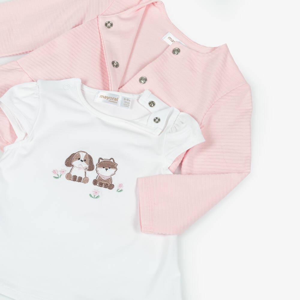 Mayoral Newborn-Baby Girls Pale Pink Cotton Leggings Set | Childrensalon