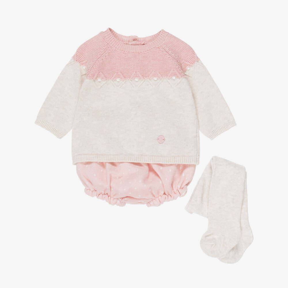 Mayoral Newborn-Baby Girls Pink & Beige Cotton Shorts Set | Childrensalon