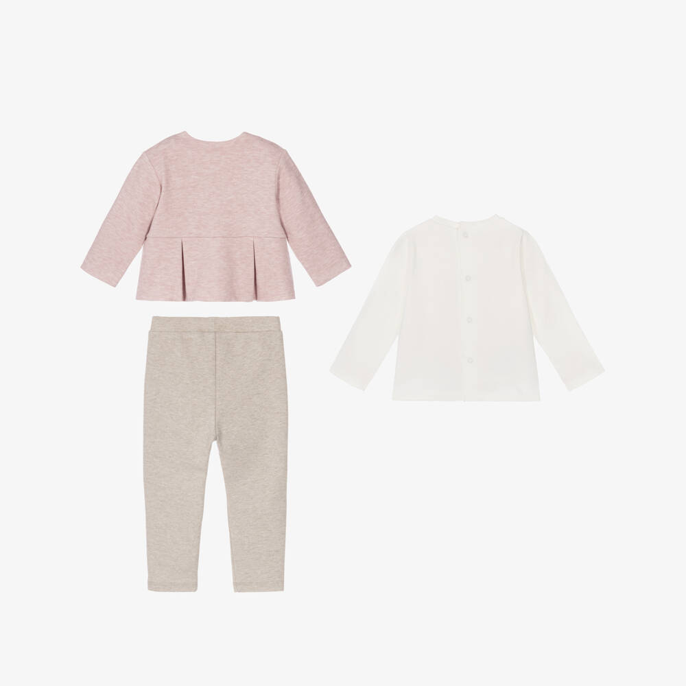 Mayoral Newborn-Baby Girls Pink & Beige Marl Trouser Set | Childrensalon