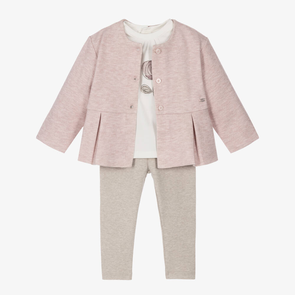 Mayoral Newborn-Baby Girls Pink & Beige Marl Trouser Set | Childrensalon