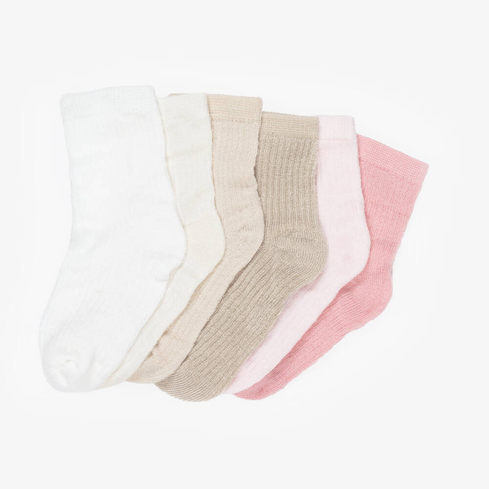 Mayoral Для новорожденных-Baby Girls Pink & Beige Socks (6 Pack) | Childrensalon
