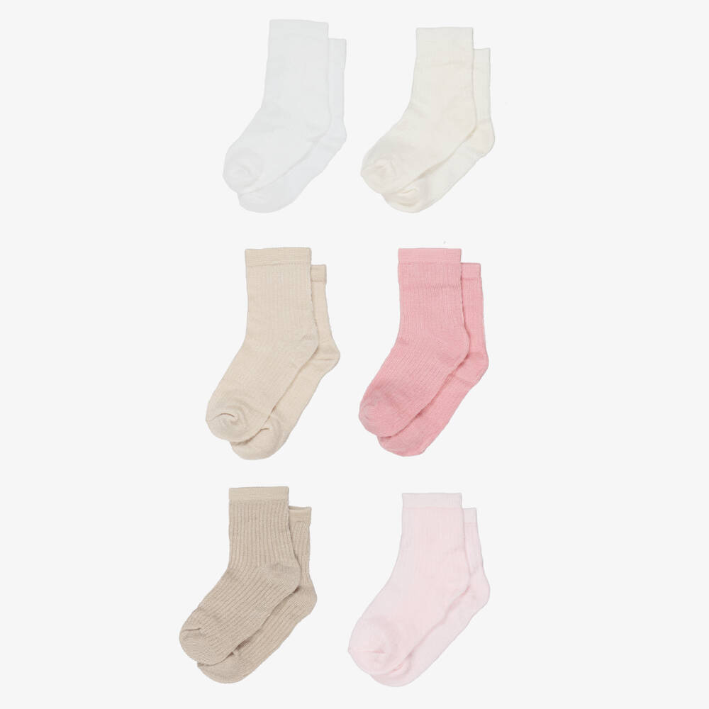 Mayoral Для новорожденных-Baby Girls Pink & Beige Socks (6 Pack) | Childrensalon