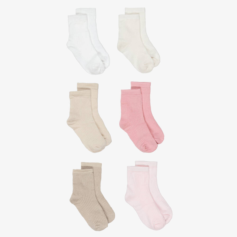 Mayoral Для новорожденных-Baby Girls Pink & Beige Socks (6 Pack) | Childrensalon