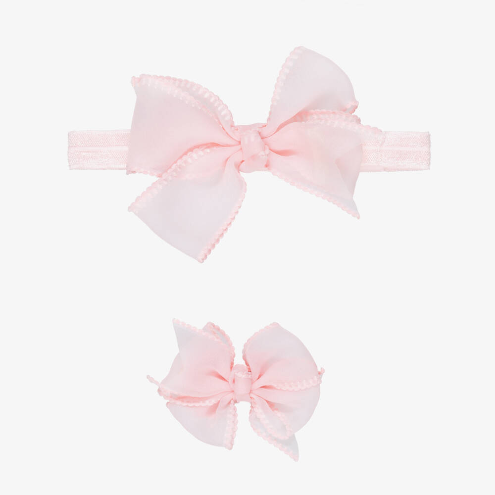 Mayoral Newborn-Baby Girls Pink Bow Headband & Hair Clip Set | Childrensalon