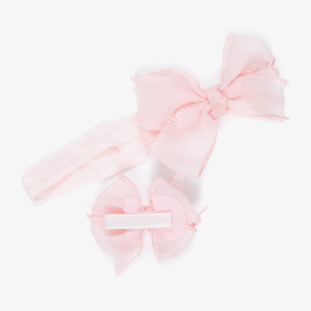 Mayoral Newborn-Baby Girls Pink Bow Headband & Hair Clip Set | Childrensalon