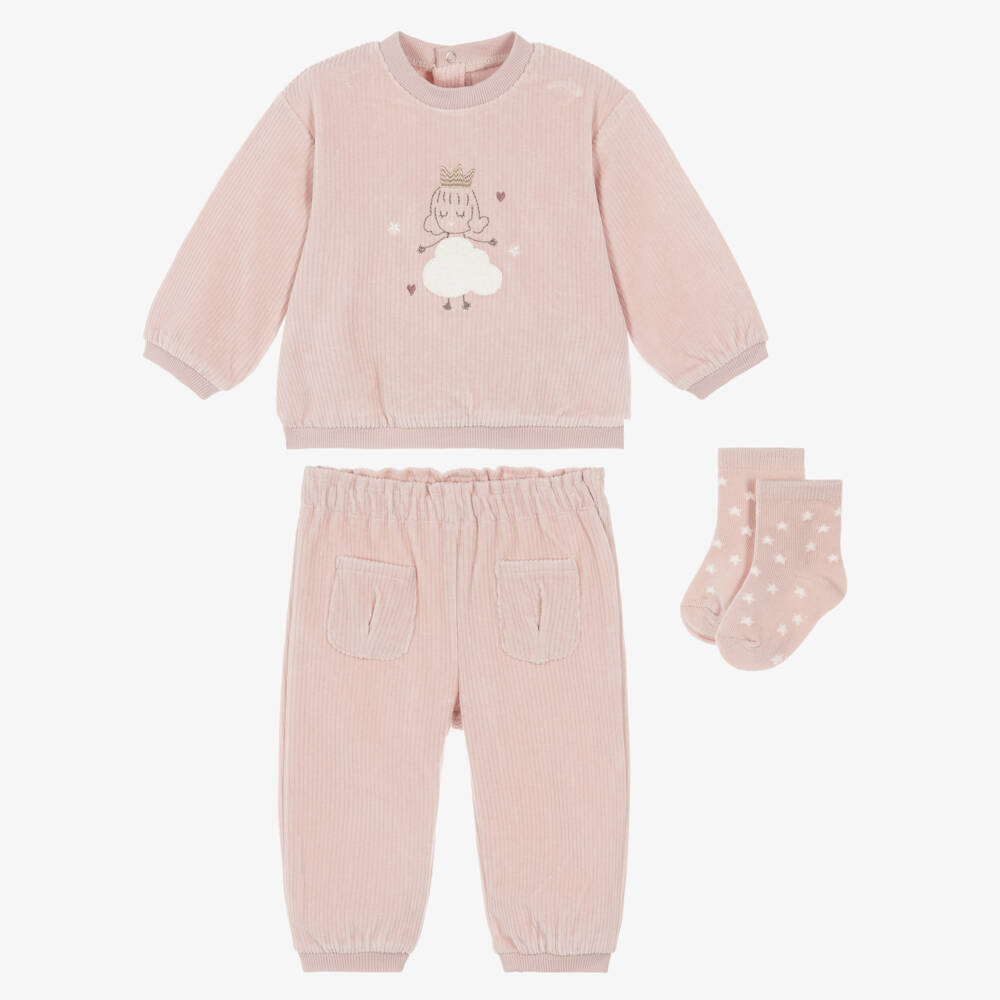 Mayoral Для новорожденных-Baby Girls Pink Corduroy Trouser Set with Star Socks | Childrensalon