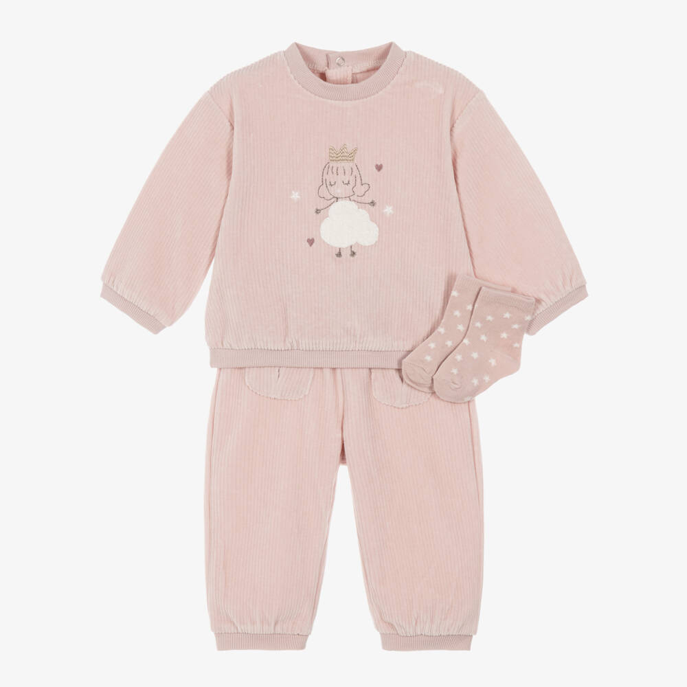 Mayoral Для новорожденных-Baby Girls Pink Corduroy Trouser Set with Star Socks | Childrensalon