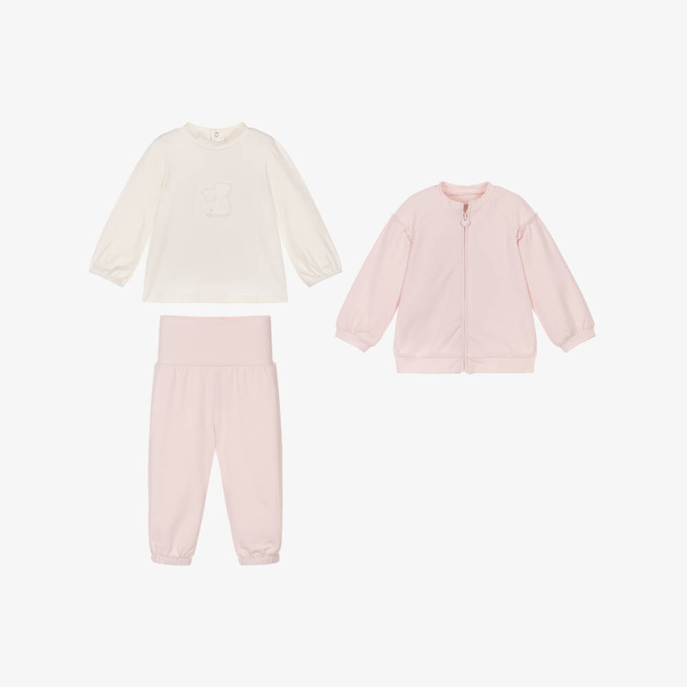 Mayoral Newborn-Baby Girls Pink Cotton Bunny Tracksuit Set | Childrensalon
