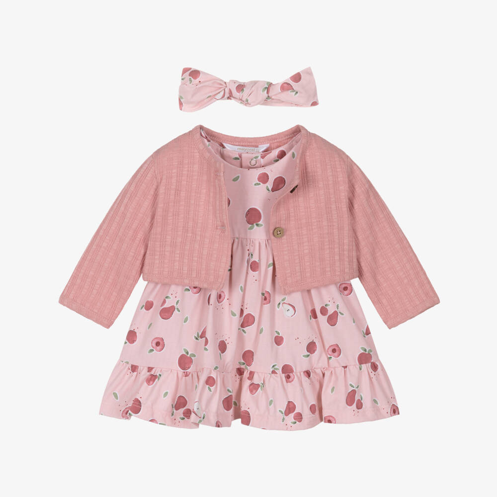Mayoral Newborn-Baby Girls Pink Cotton Fruit Print Dress Set | Childrensalon