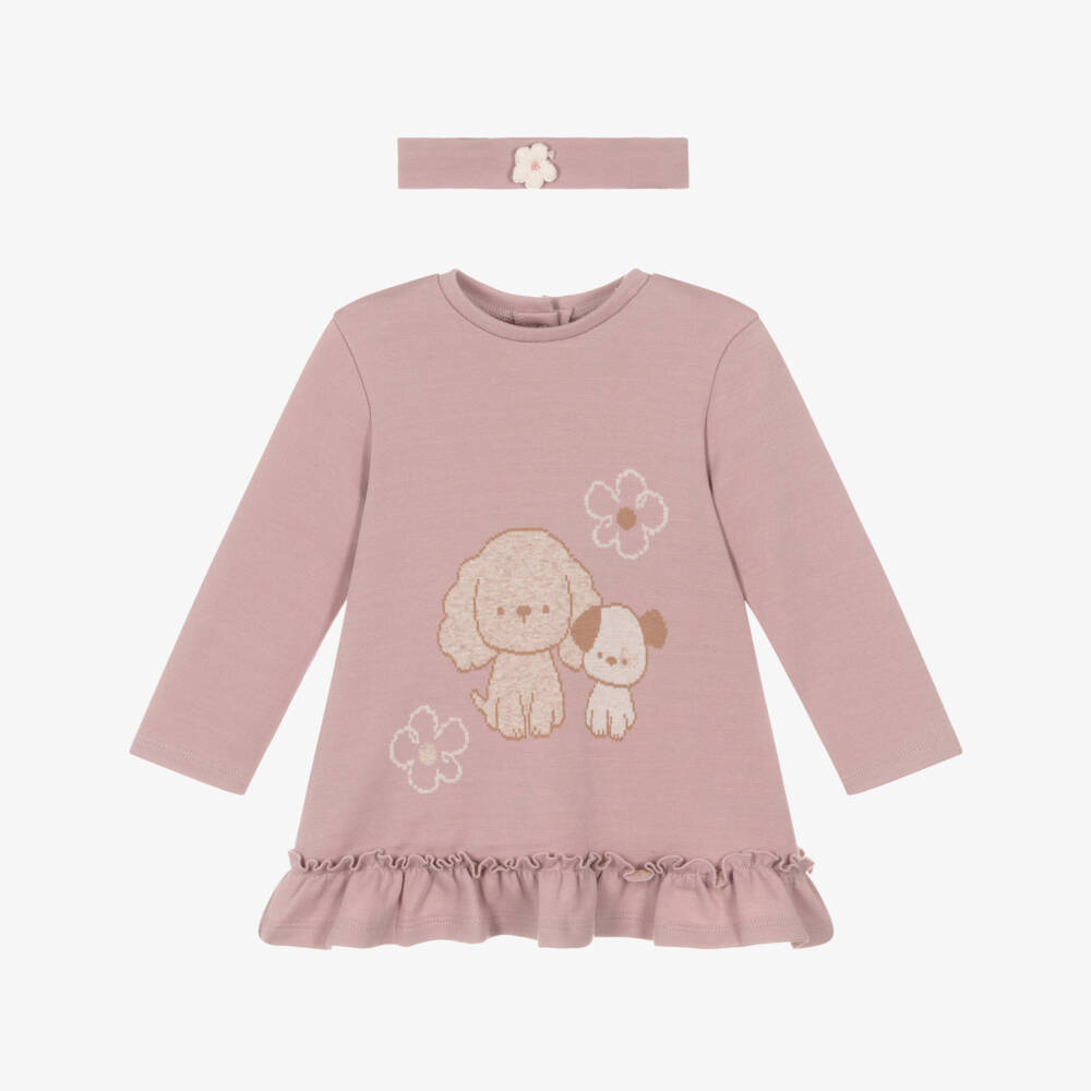 Mayoral Для новорожденных-Baby Girls Pink Cotton Jersey Dress & Headband Set | Childrensalon